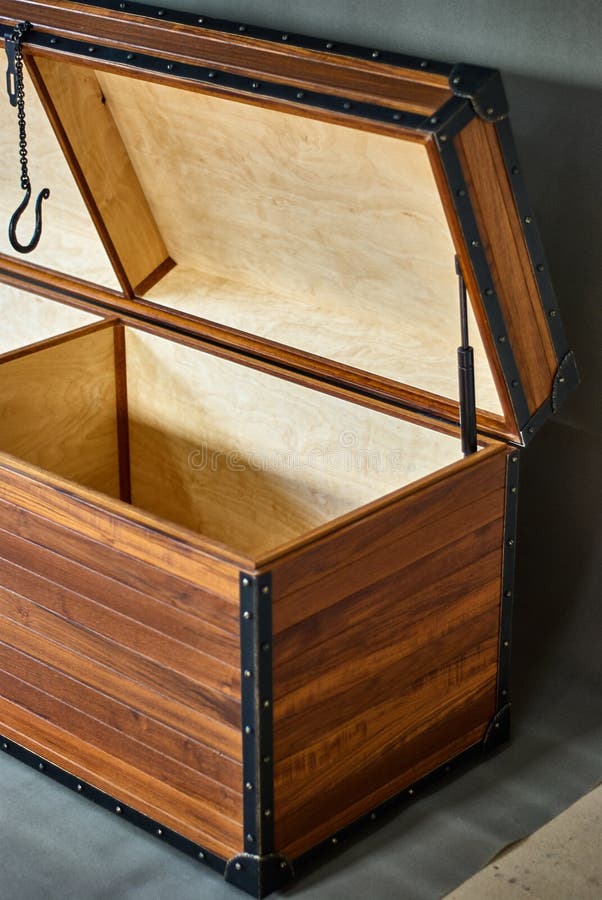 Solid Teak Chest. Wooden Storage Chest with Lift Gas Spring. Open Top Chest Stock Image Image