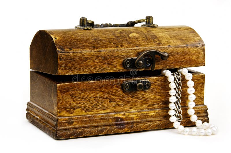 Chest with treasures on white