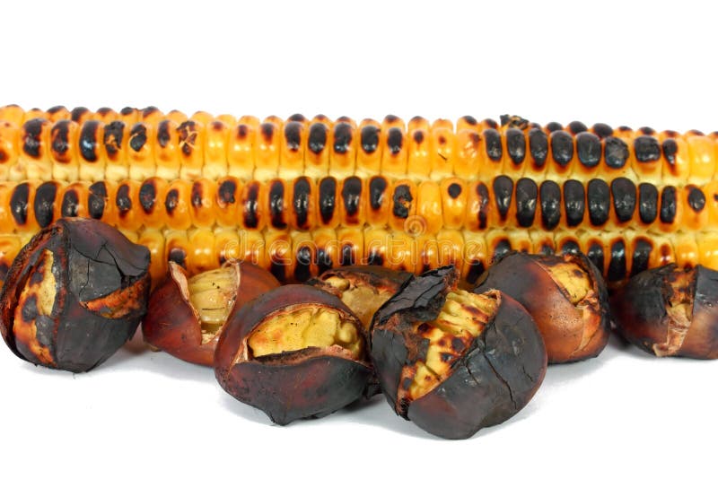 Chestnuts and corn cob