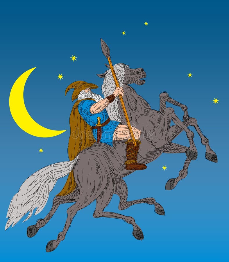Cheval d'équitation d'Odin de Dieu des norses illustration de vecteur Cheval d'équitation d'Odin de Dieu des norses illustration de vecteur