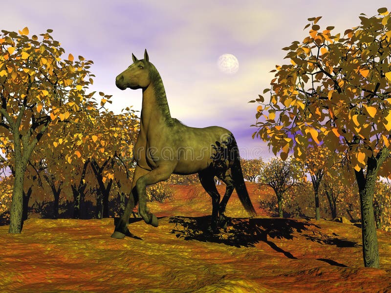 Cheval en automne - 3D rendent illustration stock Cheval en automne - 3D rendent illustration stock