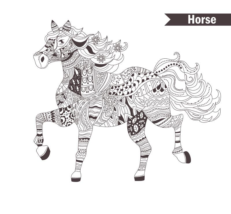 Cheval Livre de coloriage pour l'adulte illustration stock Cheval Livre de coloriage pour l'adulte illustration stock
