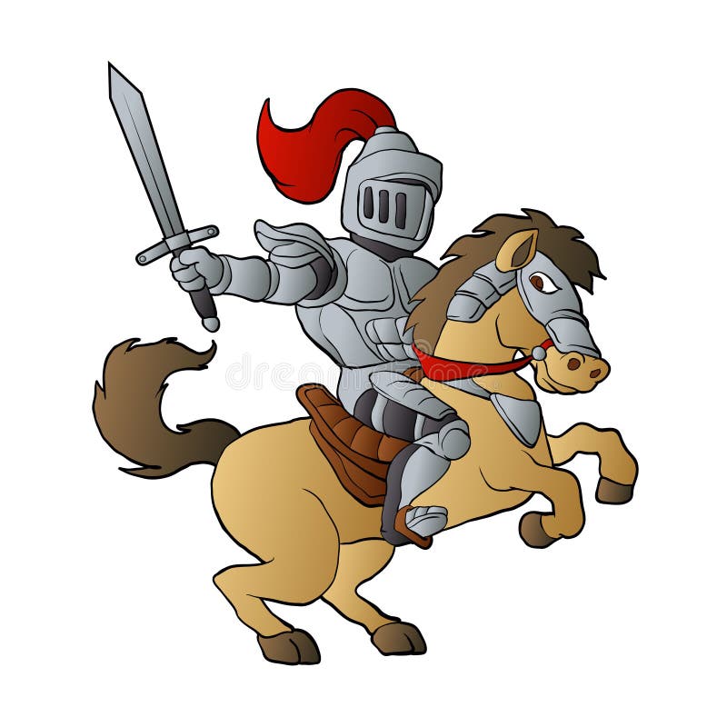 Dessin De Chevalier Sur Un Cheval Facile Mascotte Joutante De Chevalier Sur Le Cheval Illustration de Vecteur