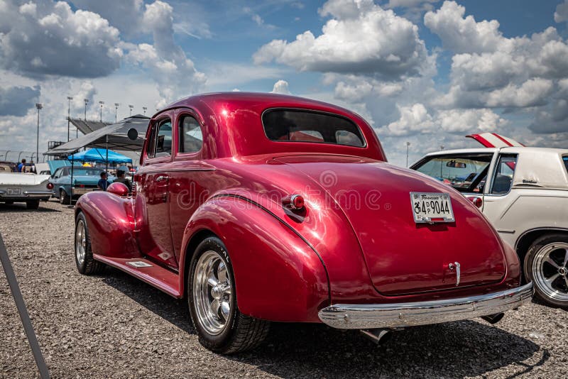 Lebanon, TN - May 14, 2022: Low perspective back corner view of a 1939 Chevrolet Master 85 Coupe at a local car show