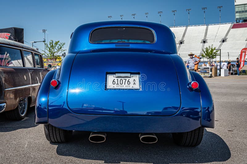Lebanon, TN - May 14, 2022: Low perspective rear view of a 1939 Chevrolet Master Deluxe coupe at a local car show