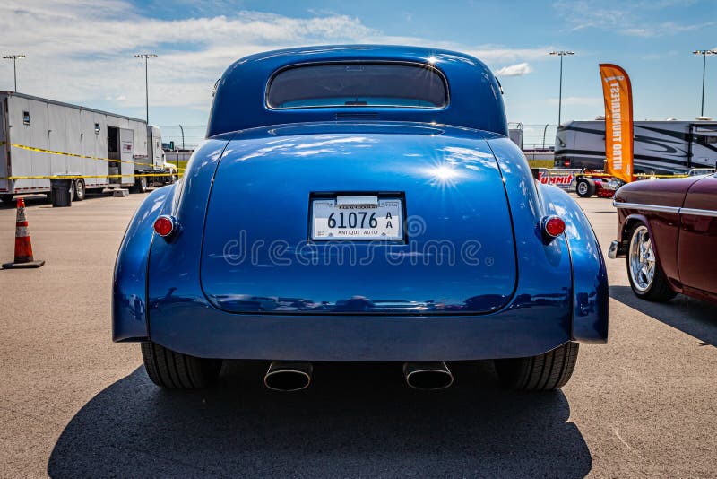 Lebanon, TN - May 13, 2022: Low perspective rear view of 1939 Chevrolet Master Deluxe Coupe a at a local car show