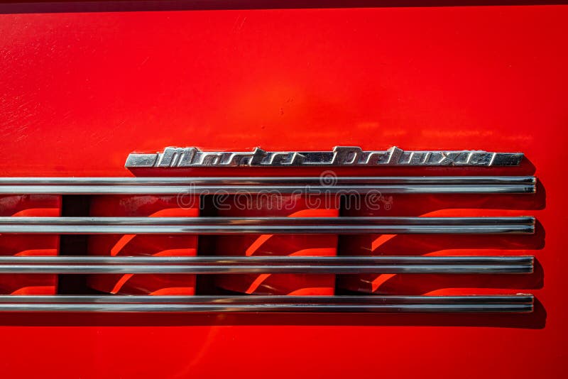 Lebanon, TN - May 13, 2022: Close up side fender detail view of a 1939 Chevrolet Master Deluxe Town Sedan at a local car show