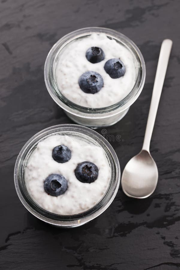 Chia Pudding with Coconut Milk and Blueberry Stock Photo Image of