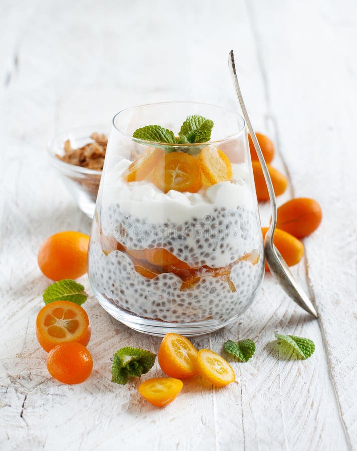 Chia Pudding Parfait with Kumquat Stock Photo - Image of nuts, oats ...