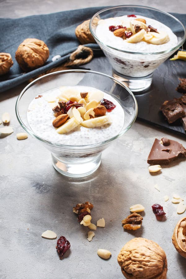 Chia Pudding Parfait Puff with Banana, Yogurt and Nuts Stock Image Image of gourmet, frame