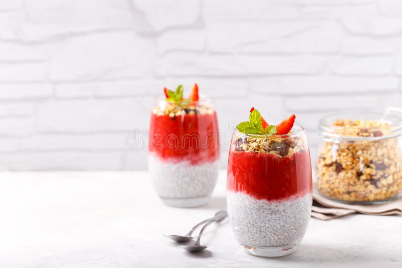 Chia pudding with strawberry sauce