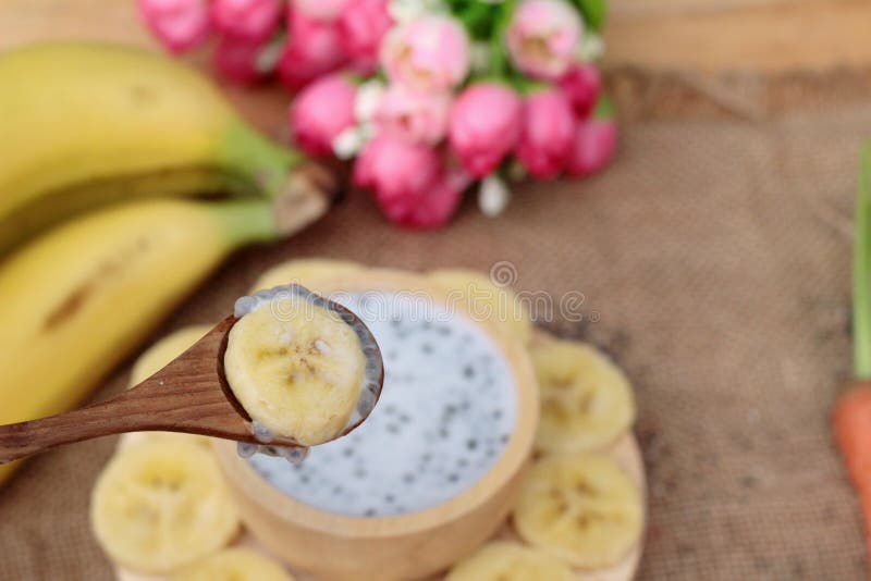 Chia Seeds with Milk and Banana Delicious. Stock Image Image of chia