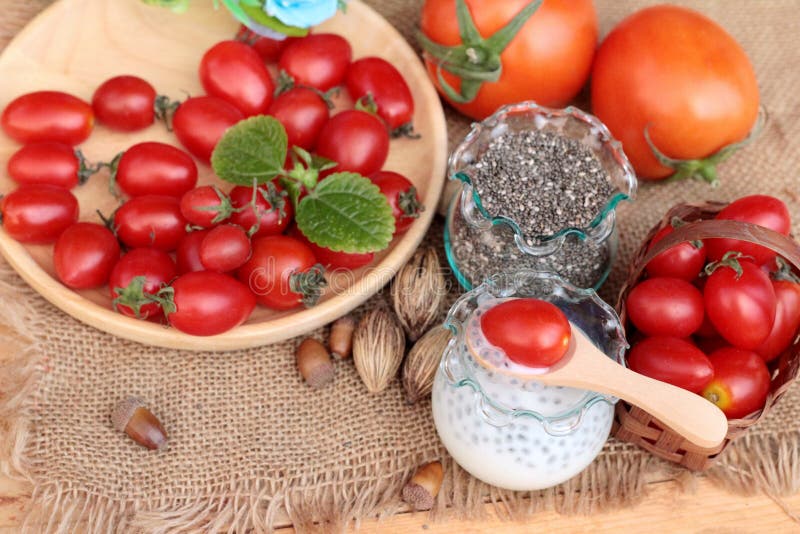Chia Seeds with Milk and Tomato Delicious. Stock Image Image of