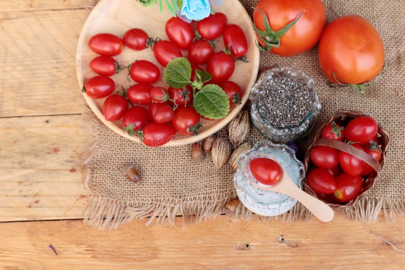 Chia Seeds with Milk and Tomato Delicious. Stock Photo Image of