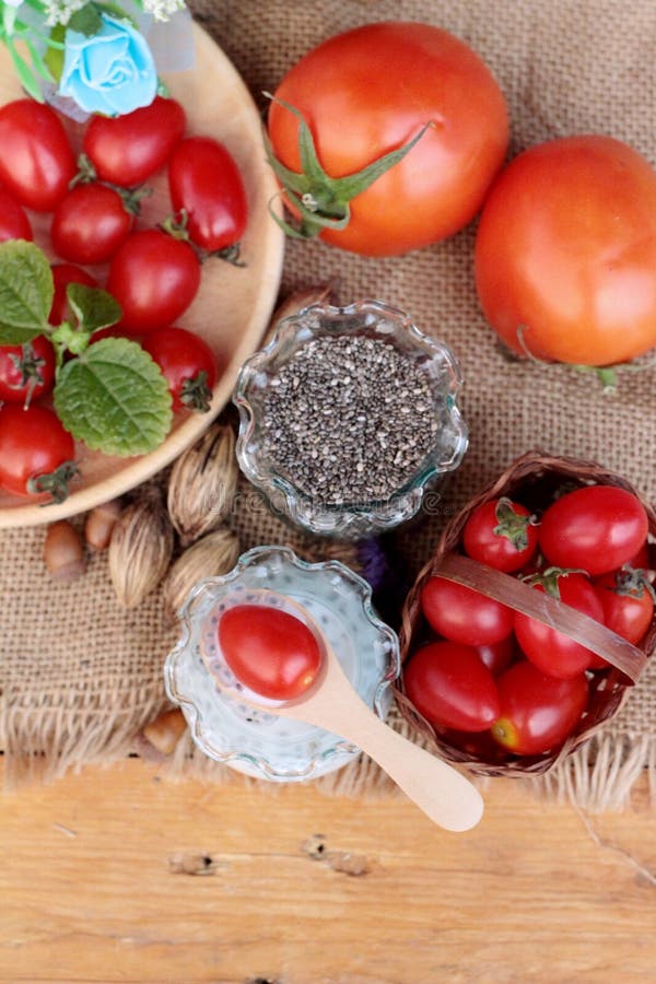 Chia Seeds with Milk and Tomato Delicious. Stock Image Image of
