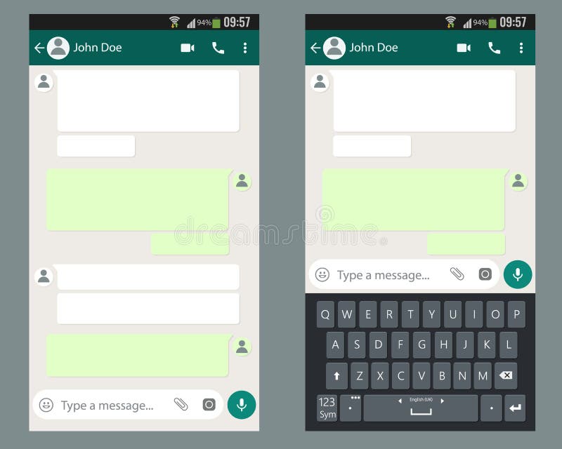 Chiacchierata mobile app del corredo di UI con il modello di tastiera mobile sullo schermo dello smartphone