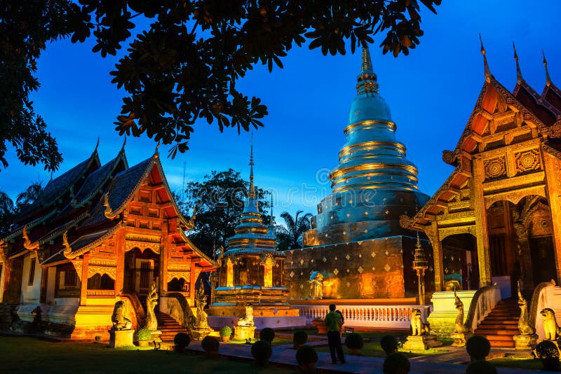 Chiang Mai, Thailand. Illuminated temples of Phra Singh