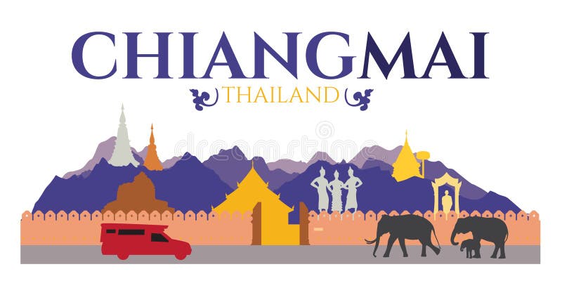 Chiangmai city of thailand - Attractions and traval location such as Doi Suthep , Tha Phae gate and temple and elephant