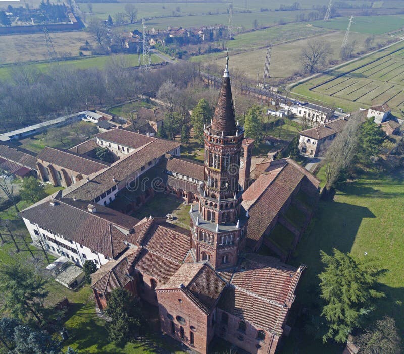 Chiaravalle,修道院,鸟瞰图,米兰修道院, 库存照片 Chiaravalle,修道院,鸟瞰图,米兰修道院, 库存照片