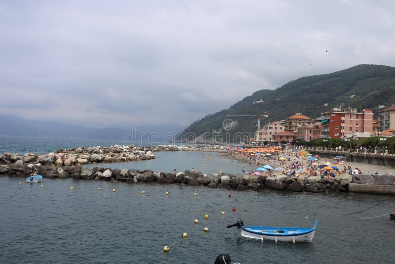 The Beach and Promenade of Chiavari with Bathers Editorial Stock Photo Image of city, holiday