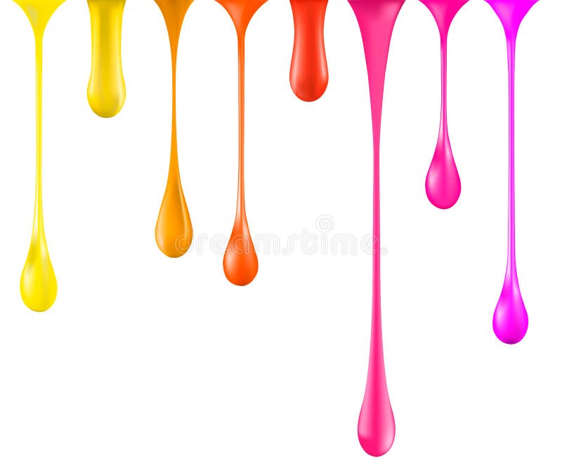 Chiazze lucide di goccia della pittura dell'arcobaleno isolate su bianco Vettore illustratore 3d