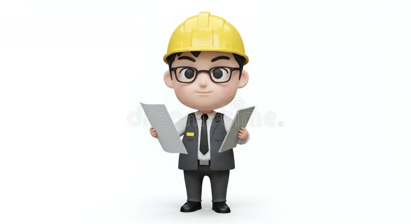 Chibi - Architetto Coreano Architetto 3D, architetto coreano, mostra le sue immagini isolate sullo sfondo bianco illustrazione di stock
