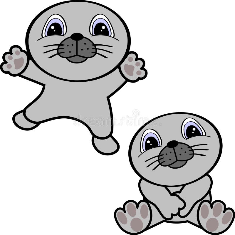 Chibi Baby Seal Character Cartoon Pack Stock Vector Illustration of
