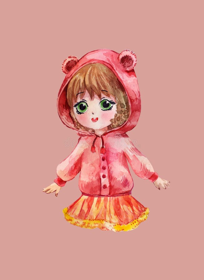 Cute Anime Girl Drawing Pink Hoodie Kawaii