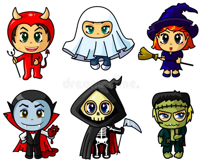 Chibi víspera de Todos los Santos stock de ilustración Chibi víspera de Todos los Santos stock de ilustración