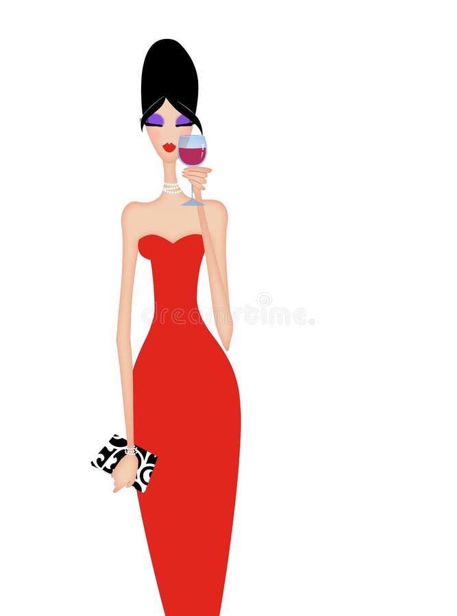 Chic Brunette Woman Drinking Wine royalty free illustration Chic Brunette Woman Drinking Wine royalty free illustration