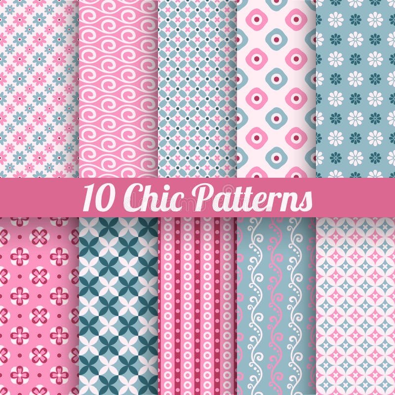 Chic different vector seamless patterns (tiling) stock illustration