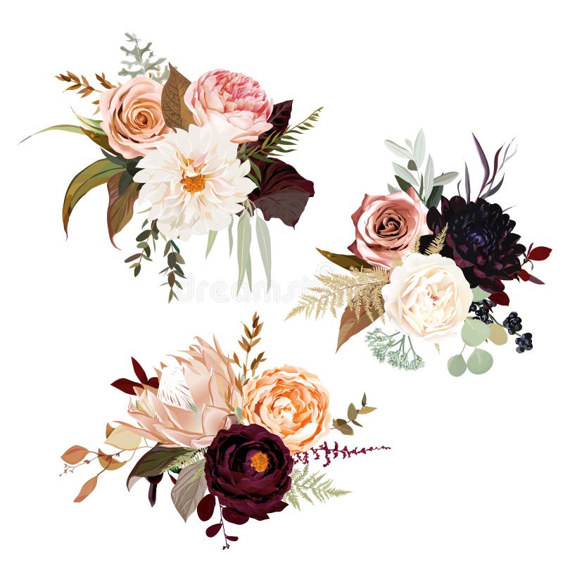Chic gifta sig vektorbuketter för lynnig boho royaltyfri illustrationer