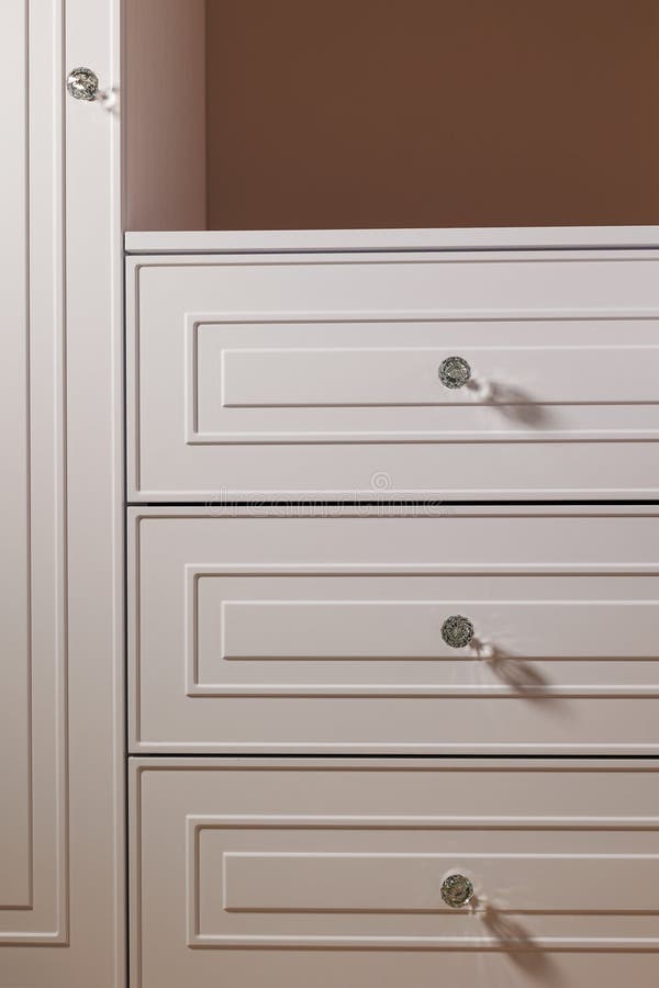 Chic Interior CloseUp of White with Crystal Knobs Stock Image Image of elegant