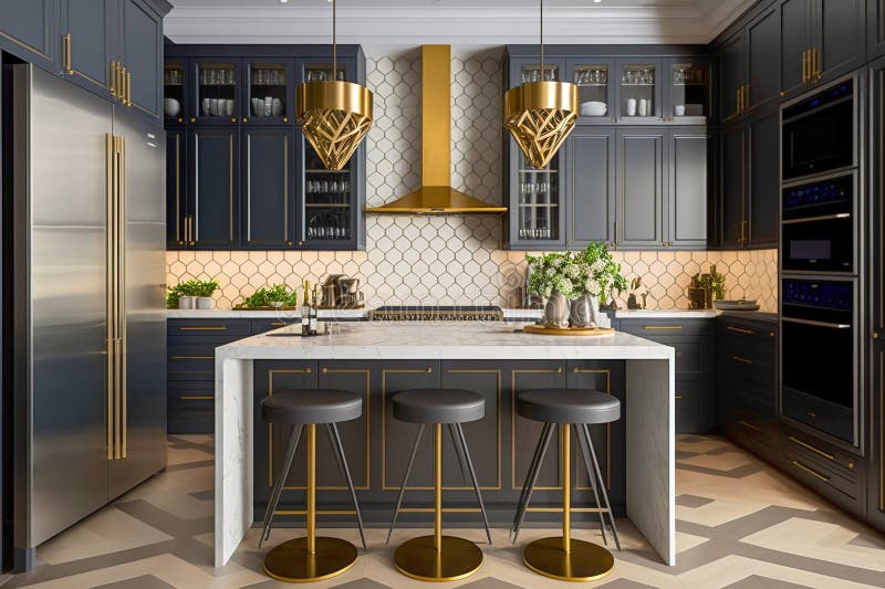 A Chic and Modern Kitchen with a Large Island and Highend Appliances