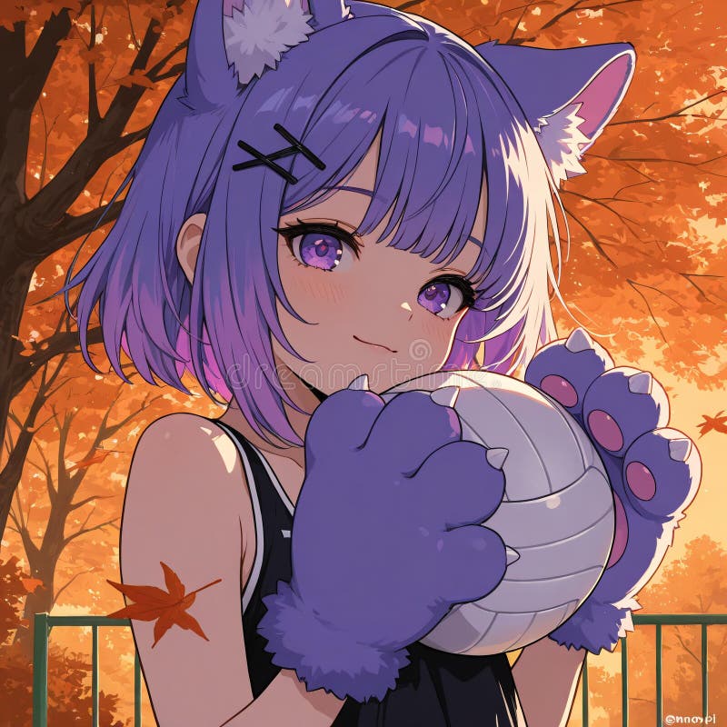 Chica animada con voleibol en el parque otoñal stock de ilustración