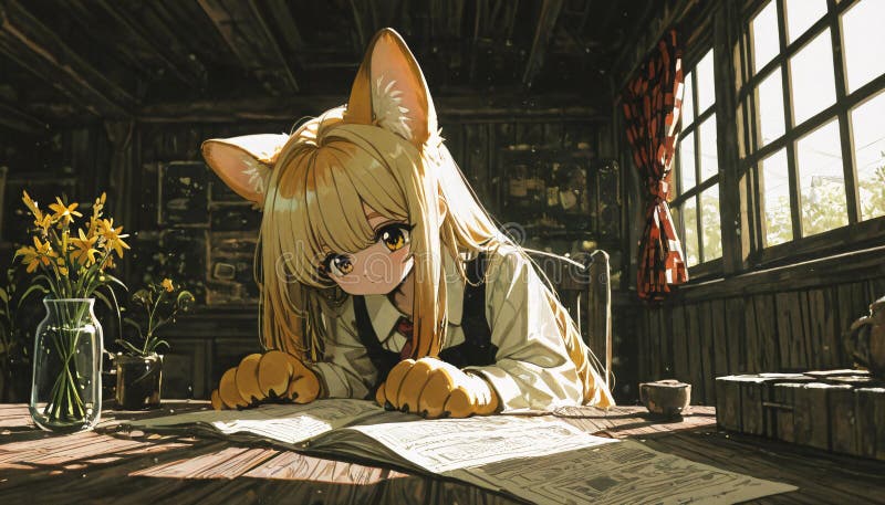 Chica animada de gato con el pelo amarillo radiante libre illustration