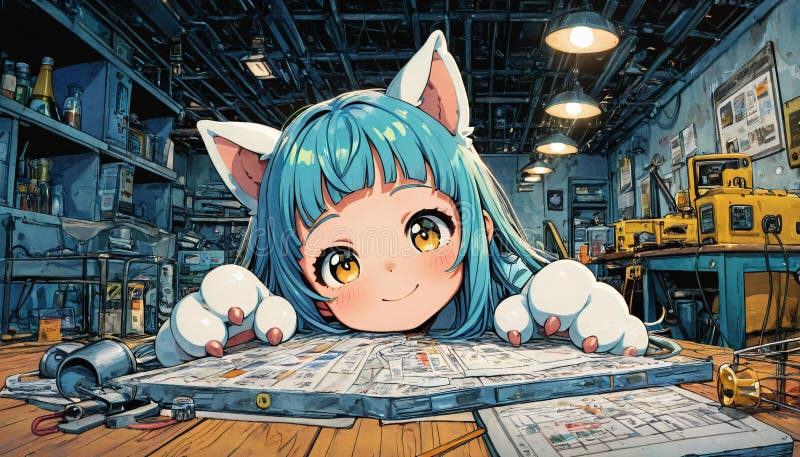Chica animadora con orejas zorras y pelo naranja ilustración del vector
