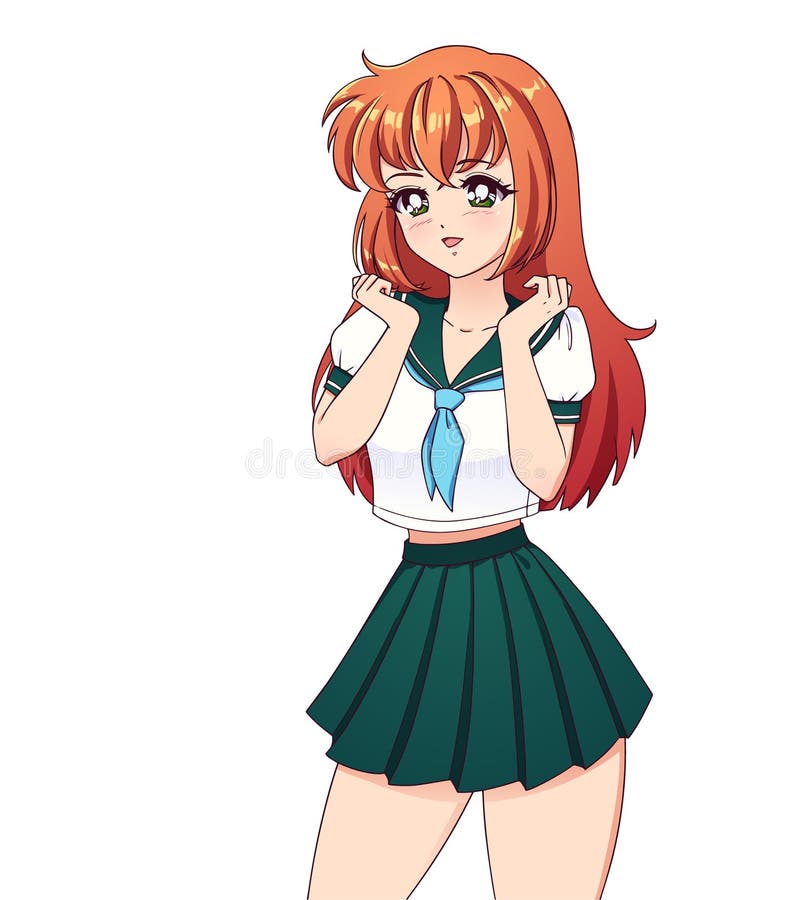 Chica Anime Manga Sonriente Con El Pelo Rojo Ilustración del Vector -  Ilustración de estilo, japonés: 219569201