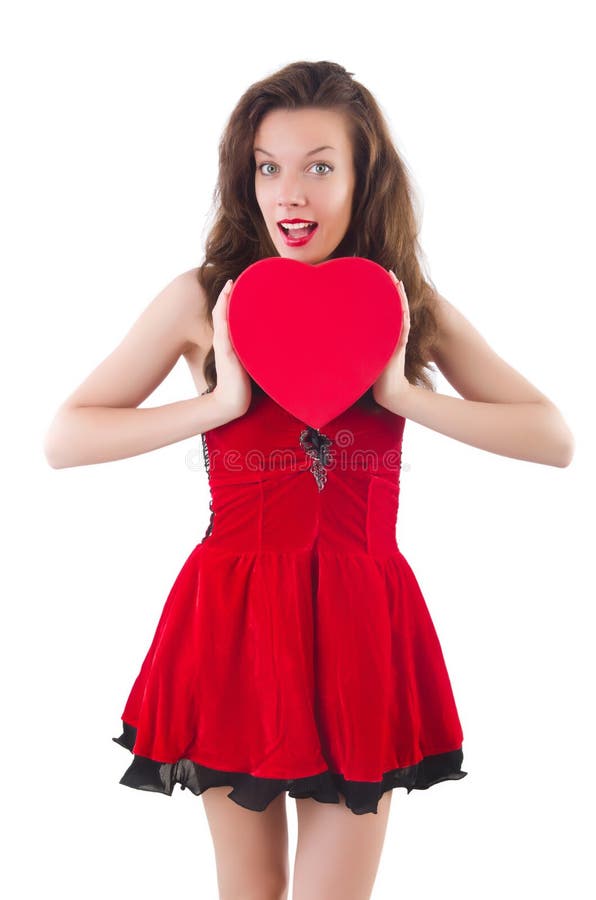 Download Chica Joven En Vestido Rojo Con El Ataúd Del Corazón Aislado Imagen de archivo - Imagen de holiday, ataúd: 41913141
