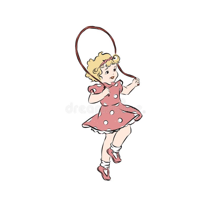  La Chica Salta Sobre Una Cuerda Que Salta. Color Vectorial Aislado Stock de ilustración