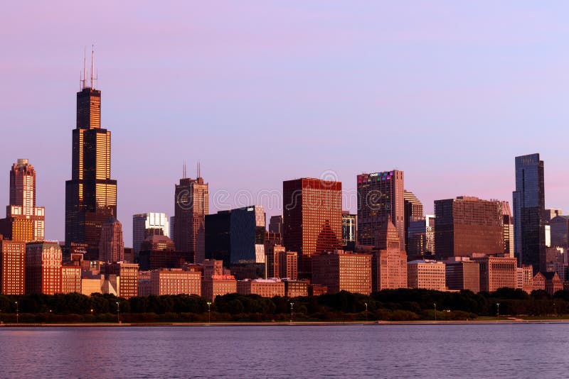 Windy City downtown skyline from Lake Michigan. Chicago is home to the Cubs, Bears, Blackhawks and deep dish pizza II. Chicago - Circa June 2019: Windy City