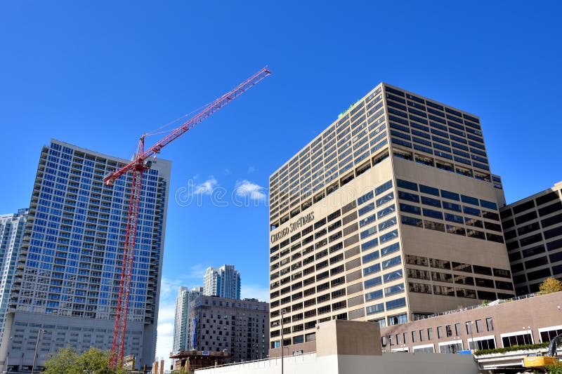 Chicago city and constructions beside Chicago River