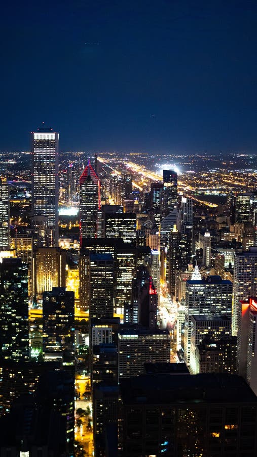 Chicago City Lights at Night - Aerial View - Street Photography Stock ...