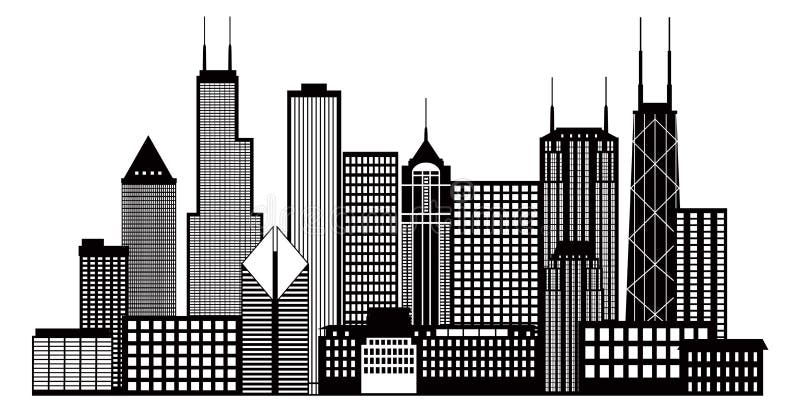 Chicago City Skyline Black and White Vector Illustration stock illustration