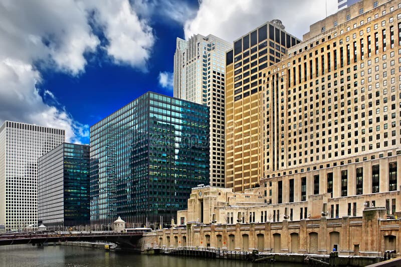 Chicago Downtown Riverfront, Office Buildings and River Editorial Stock
