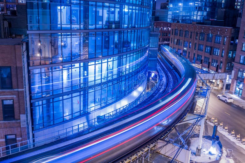 Chicago Downtown Train Light Trails Stock Photo Image of office