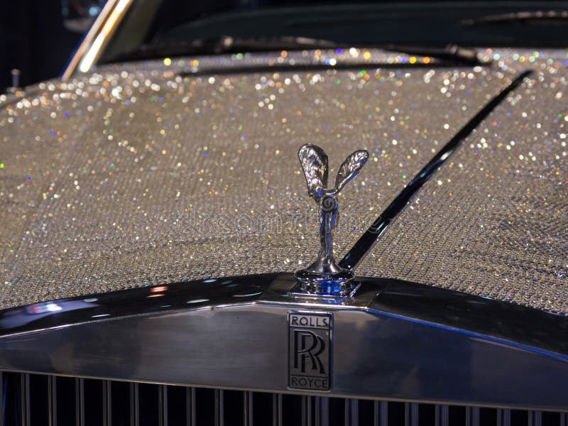 Closeup of a beautiful sparkling Rolss-Royce Silver Spur