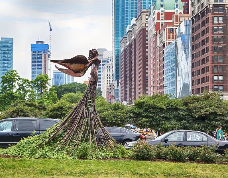 Chicago, Illinois, USA - JULY 15, 2018: Magdalene Sculpture is located at the intersection of Congress Parkway and Michigan Avenue royalty free stock image Chicago, Illinois, USA - JULY 15, 2018: Magdalene Sculpture is located at the intersection of Congress Parkway and Michigan Avenue royalty free stock image