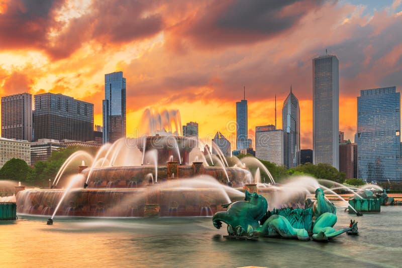 Chicago illinois usa skyline en fontein