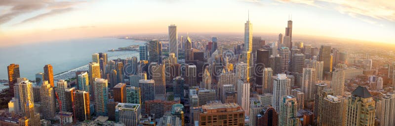 Chicago panorama at sunset